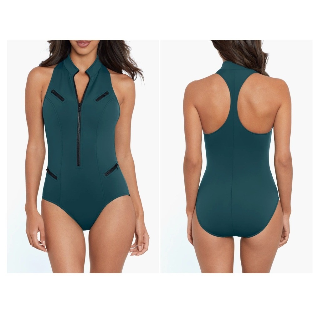 Magicsuit Coco Underwire Scuba One Piece Swimsuit Sz 10 Zip Front